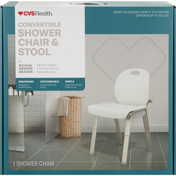 CVS Health Convertible Shower Chair and Stool by Michael Graves Design