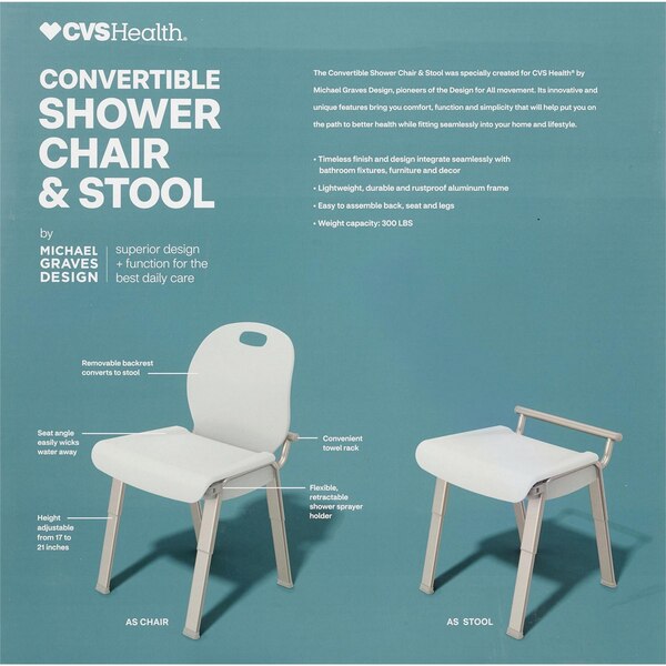 CVS Health Convertible Shower Chair and Stool by Michael Graves Design