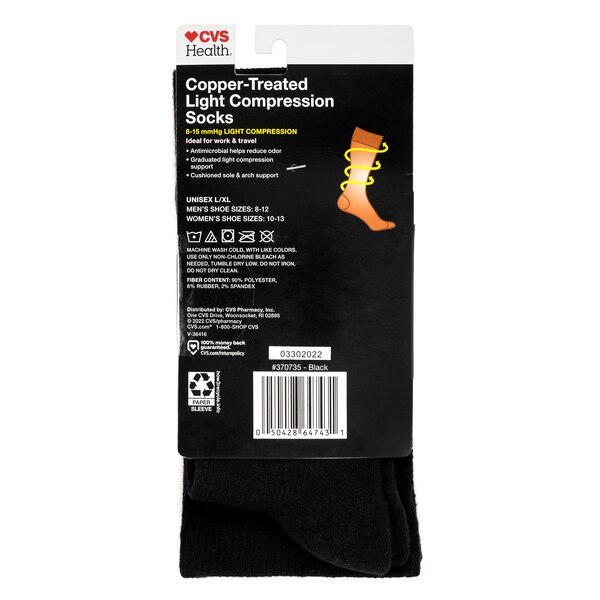 CVS Health Copper-Treated Light Compression Socks Over-the-Calf Length, 1 Pair, Black