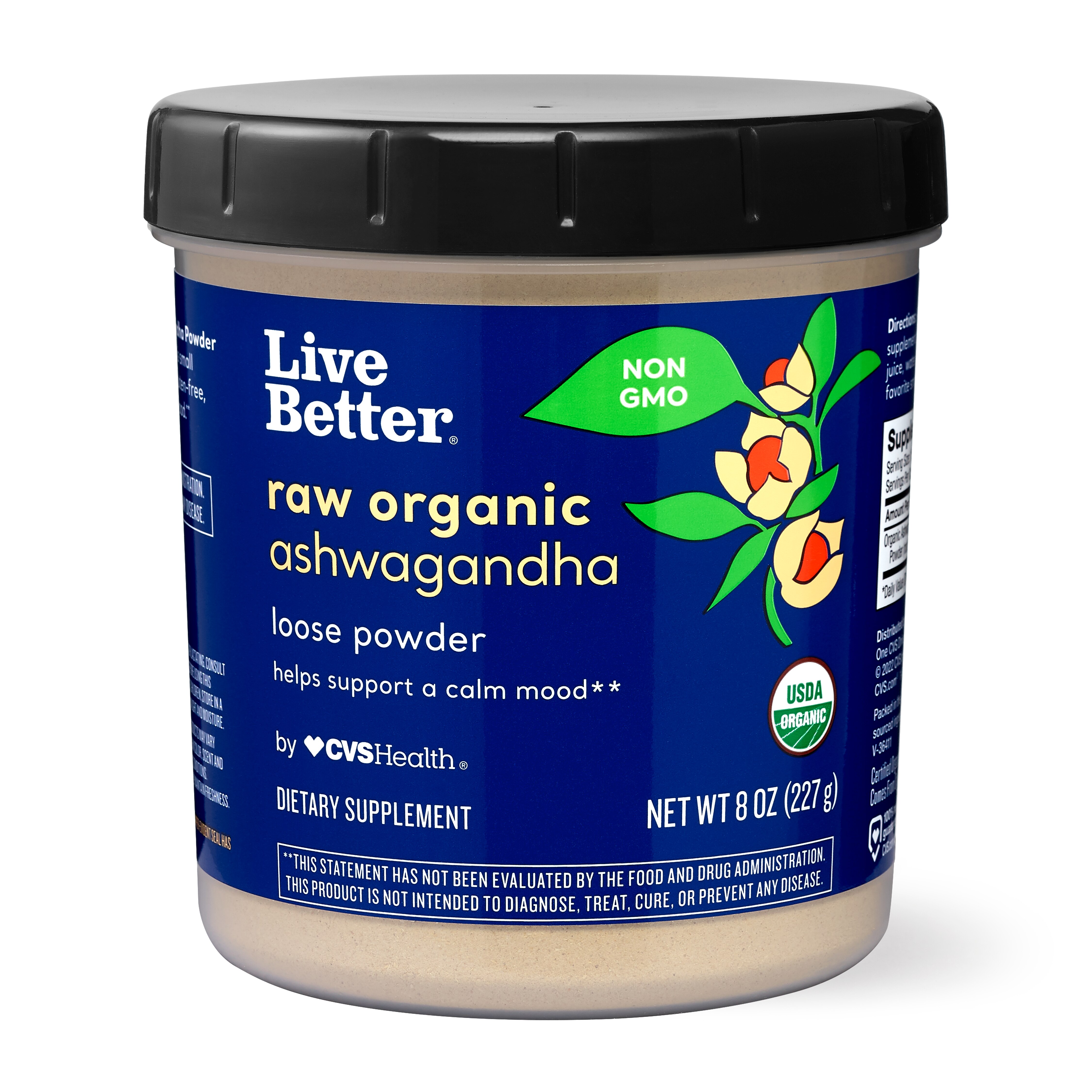 Live Better Raw Organic Ashwagandha Loose Powder, 8 OZ