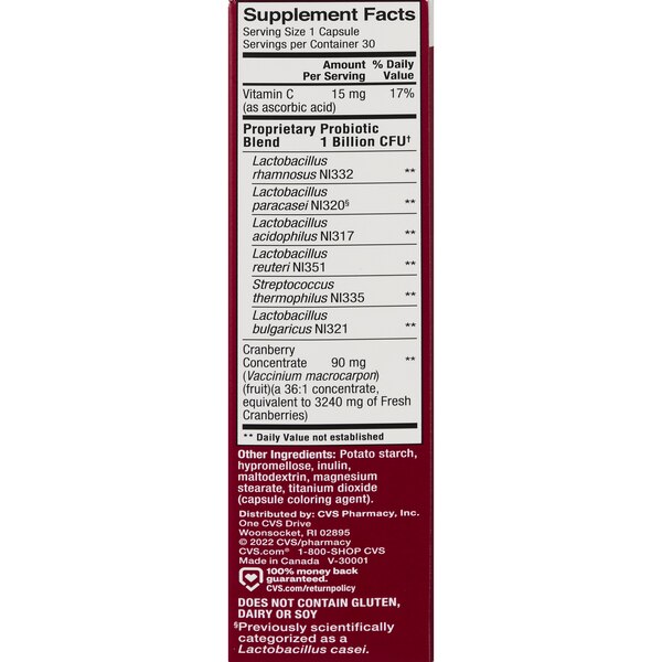 CVS Health Women's Probiotic With Cranberry & Vitamin C Capsules, 30 CT