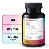 CVS Health 250 MCG Vitamin D3 Softgels, 100 CT, thumbnail image