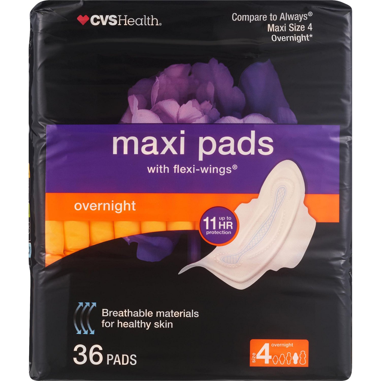 CVS Maxi Pads with Wings, Overnight