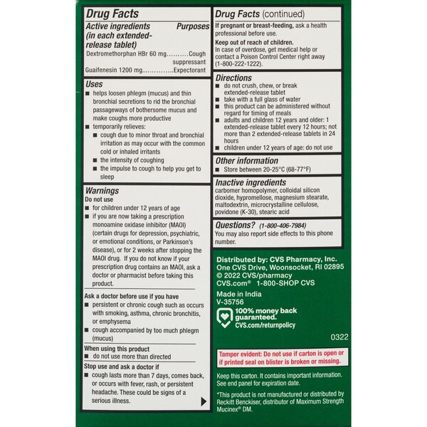 CVS Health 12HR Maximum Strength Mucus DM Extended Release Tablets