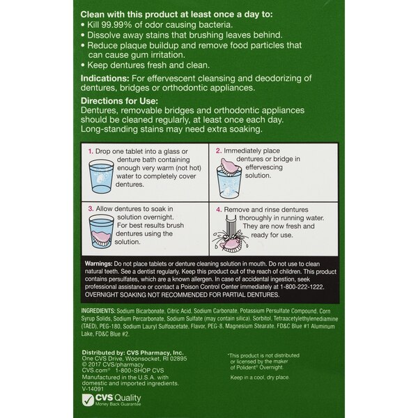 CVS Health Overnight Whitening Denture Cleanser Tablets, Minty Fresh