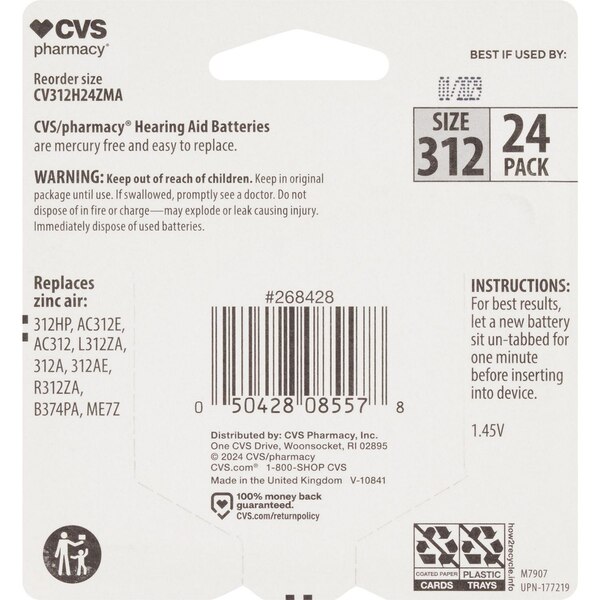 CVS Hearing Aid Batteries Size 312, 8 ct