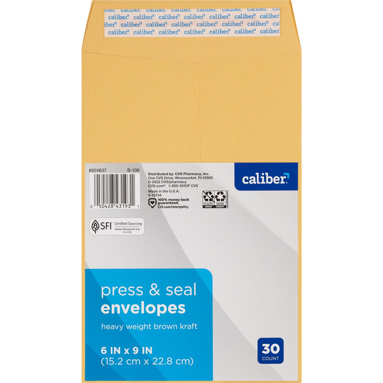 Caliber Press & Seal Envelopes, 6 in. x 9 in., 30 CT