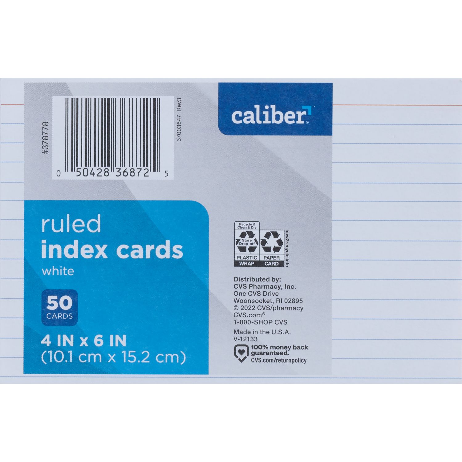 Caliber Ruled Index Cards, 4 in. x 6 in., 50 CT