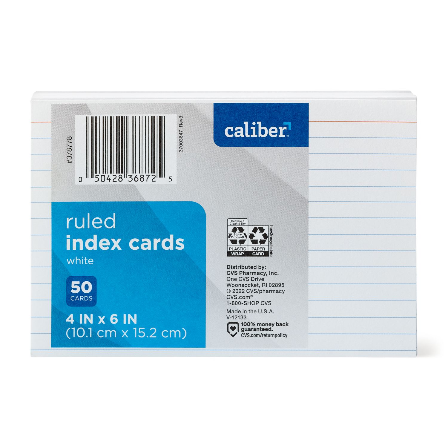 Caliber Ruled Index Cards, 4 in. x 6 in., 50 CT