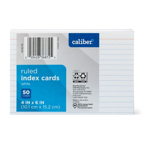 Caliber Index Cards 4x6, 50 ct
