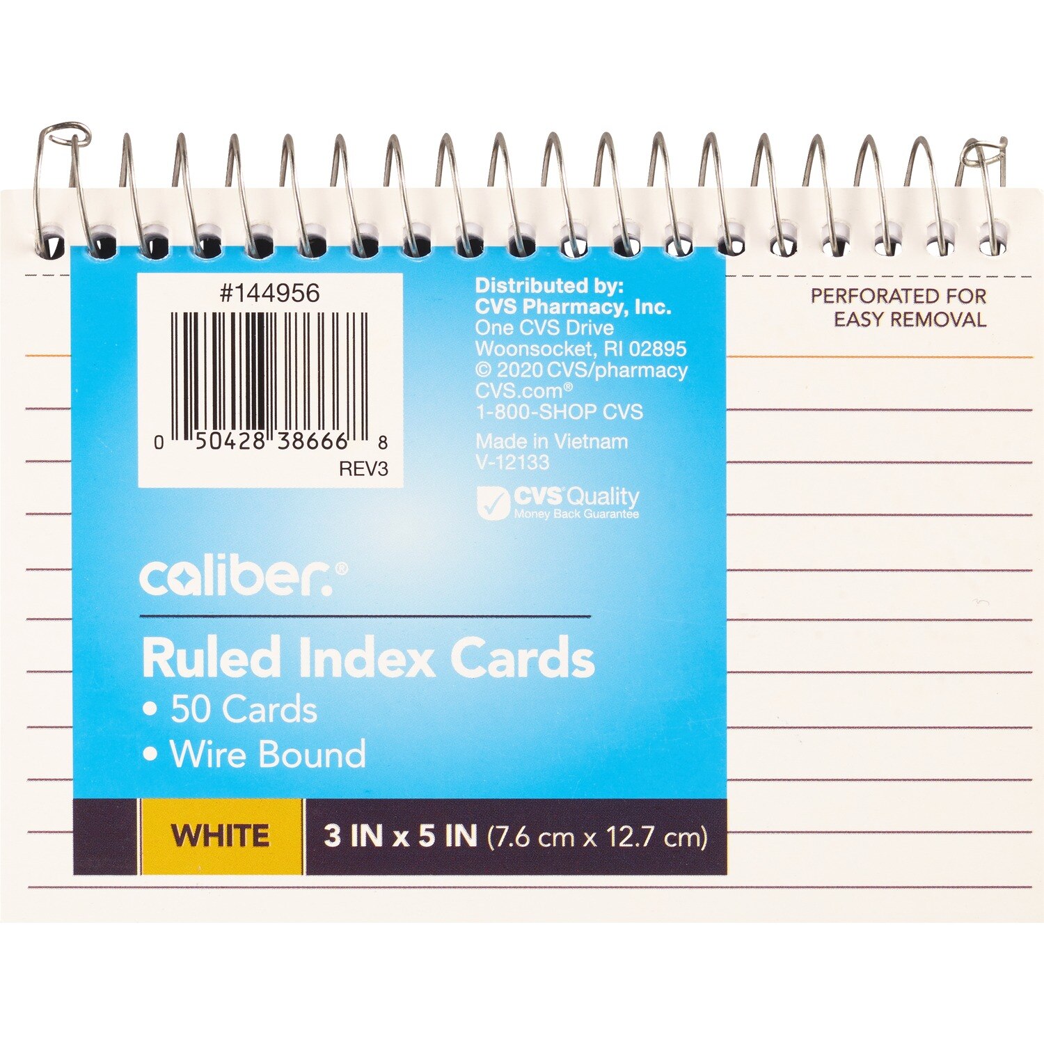 Caliber Spiral Bound Ruled Index Cards, 3 in. x 5 in., 50 CT