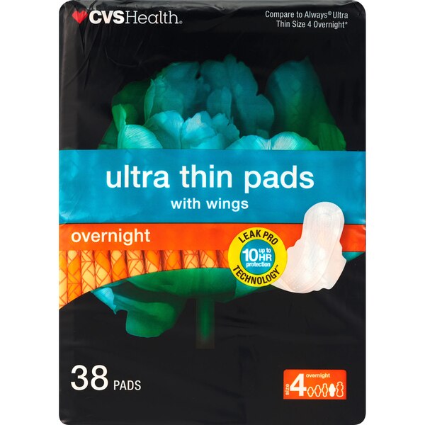CVS Health Ultra Thin Pads with Wings, Overnight