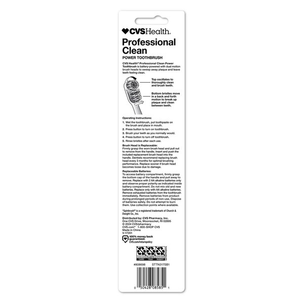 CVS Health Professional Clean Power Toothbrush, Soft Bristle
