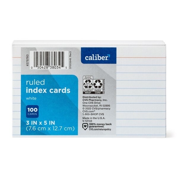 Caliber Ruled Index Cards, 100 ct, 3 x 5 in