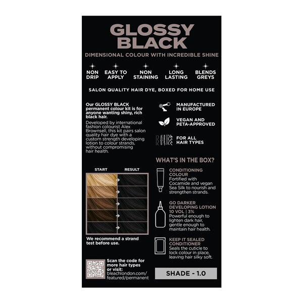 Bleach London Permanent Hair Color, Glossy Black 