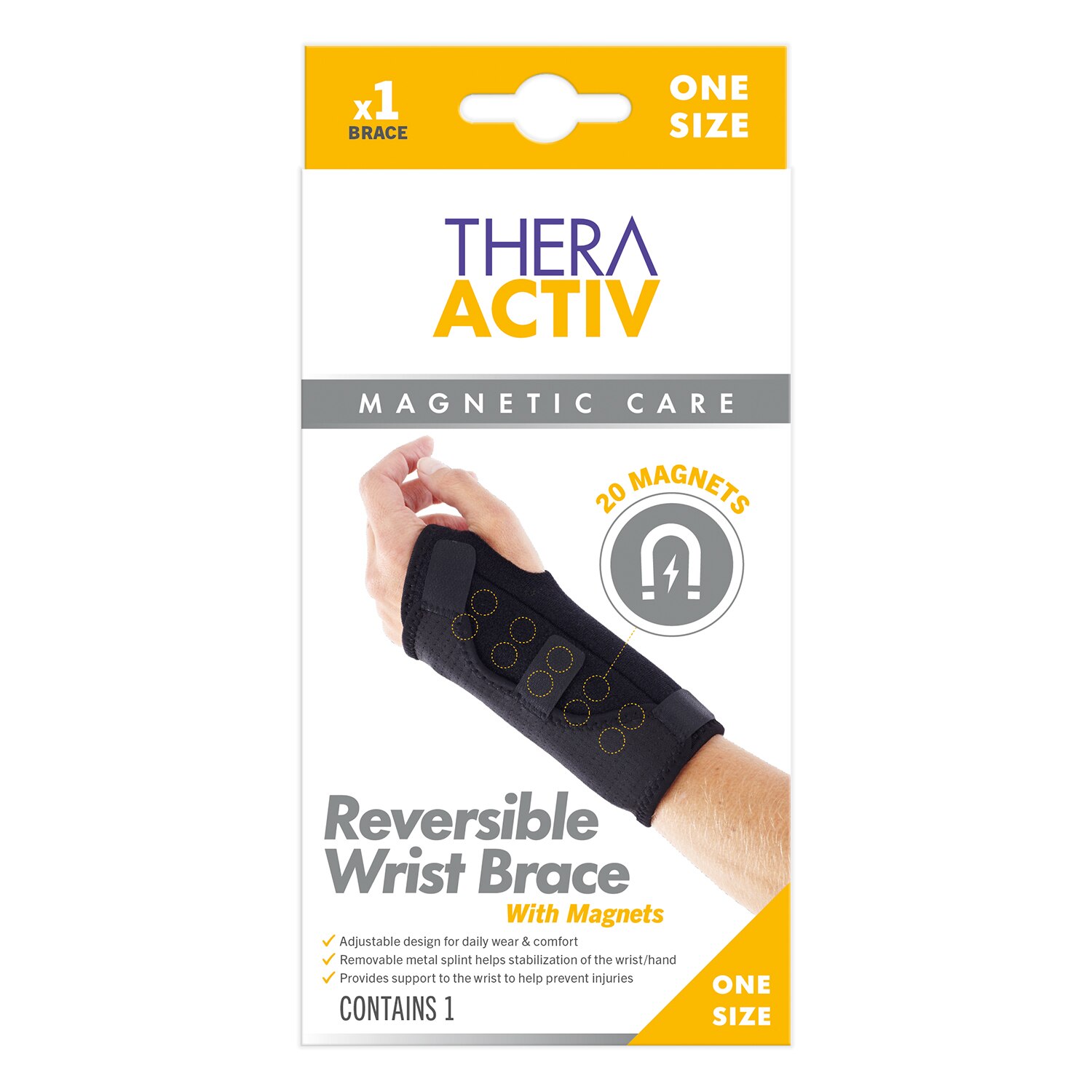 TheraActiv Magnetic Reversible Wrist Brace - One Size