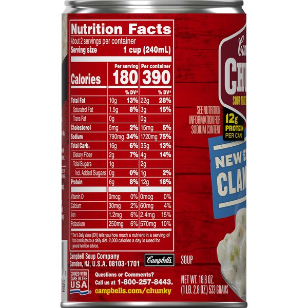 Campbell's Chunky Soup, New England Clam Chowder, Can, 18.8 oz