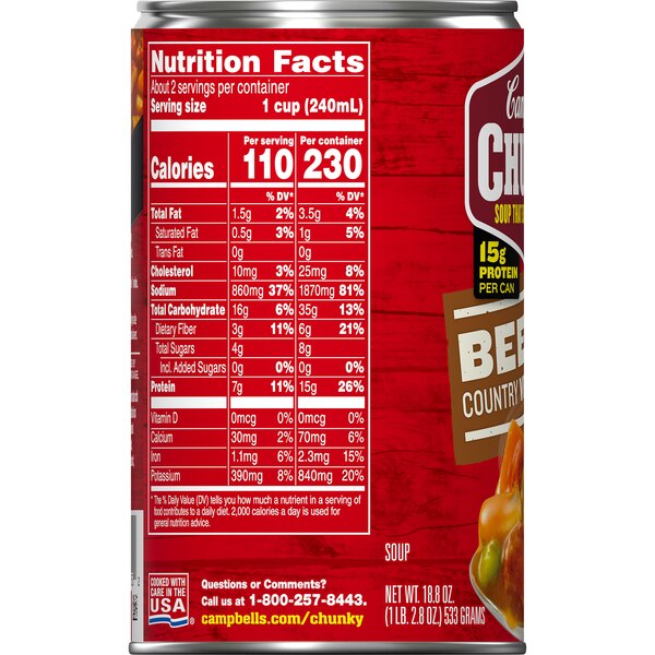 Campbell's Chunky Soup, Beef Soup with Country Vegetables, Can, 18.8 oz