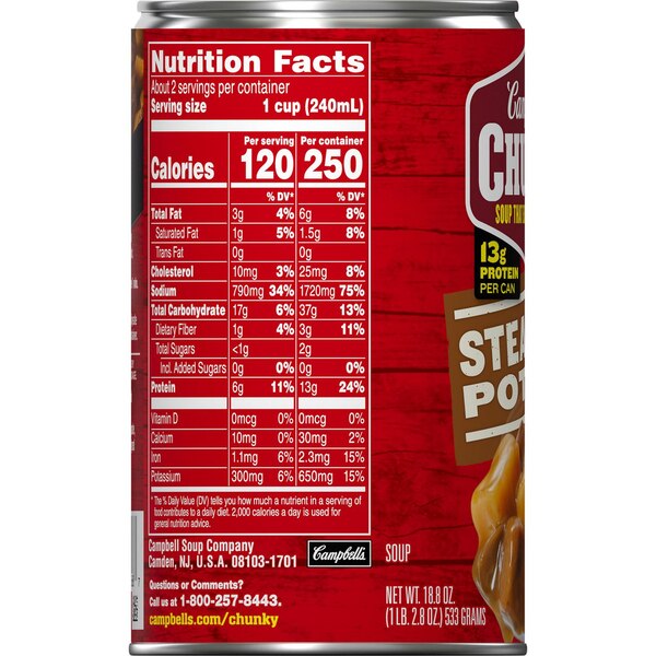 Campbell’s, Chunky Soup, Ready to Serve Steak and Potato Soup, 18.8 oz