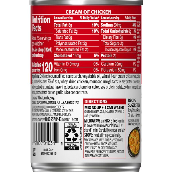 Campbell's Condensed Cream of Chicken Soup, 10.5 Ounce Can
