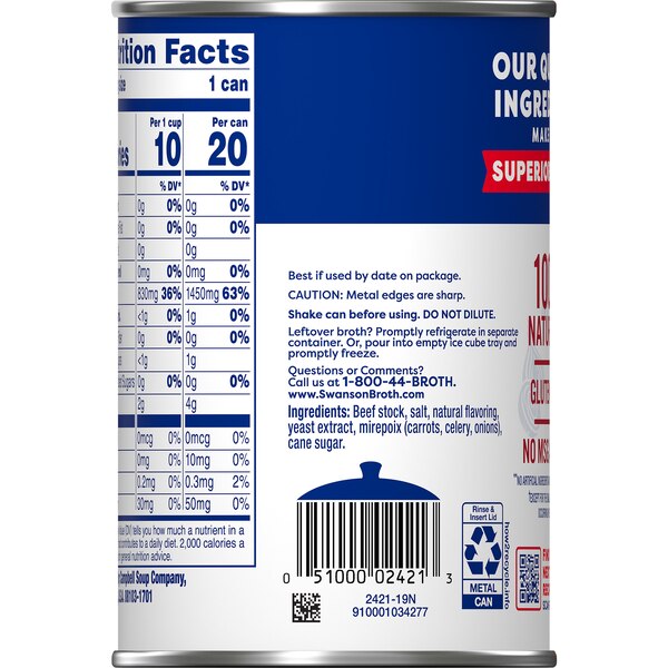 Swanson 100% Natural Beef Broth, Can, 14.5 oz