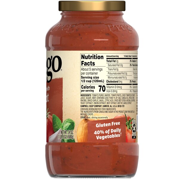 Prego Italian Tomato Pasta Sauce Flavored With Meat, Jar, 24 oz