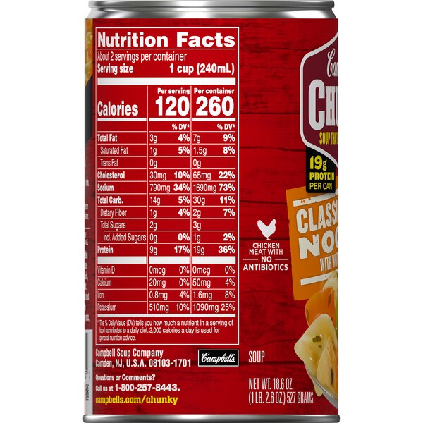 Campbell's Chunky Soup, Classic Chicken Noodle Soup, Can, 18.6 oz