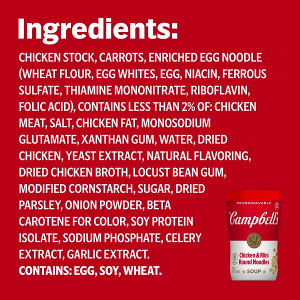 Campbell's Sipping Soup, Chicken & Mini Round Noodle, Microwavable Cup, 10.75 oz