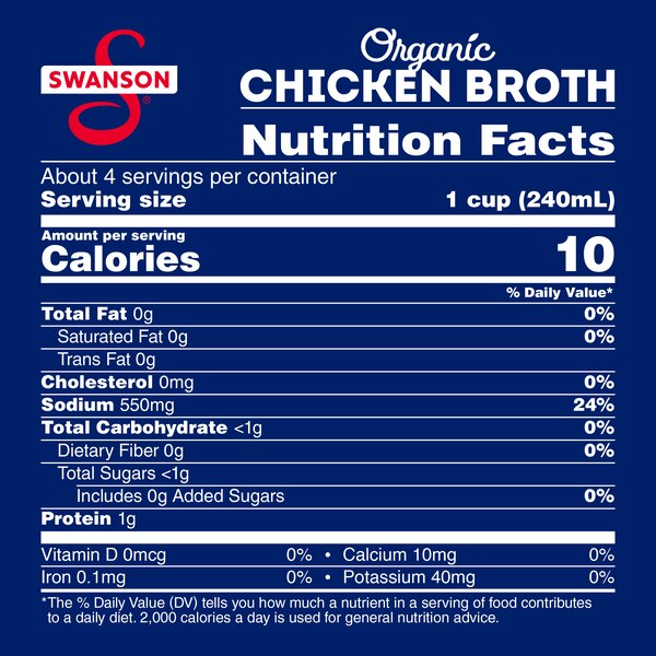Swanson 100% Natural Organic Chicken Broth, 32 oz Carton