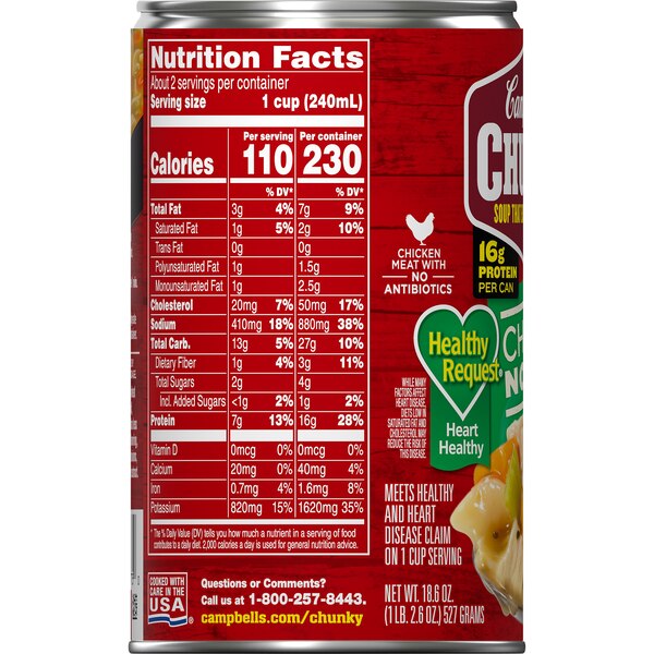 Campbell's Chunky Soup, Healthy Request Chicken Noodle Soup, Can, 18.8 oz