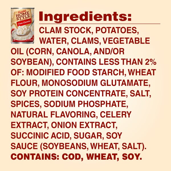 Campbell's Homestyle Soup, Clam Chowder, Can, 10.5 oz