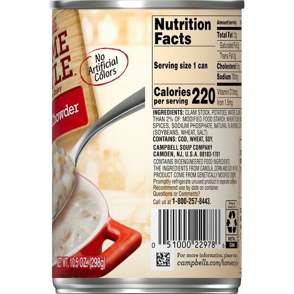 Campbell's Homestyle Soup, Clam Chowder, Can, 10.5 oz