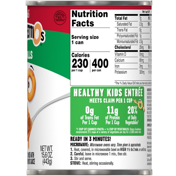 SpaghettiOs Canned Pasta with Meatballs, Can, 15.6 oz