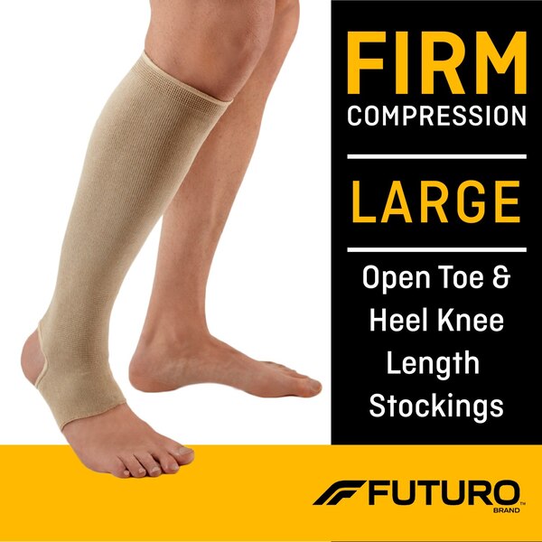 Futuro Firm Compression Open Toe/Heel Knee Length Stockings for Men and Women, Beige