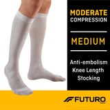 Futuro Moderate Compression Anti-Embolism Knee Length Closed Toe Stockings, White, thumbnail image