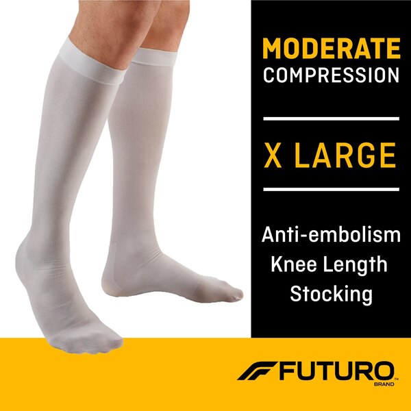 Futuro Moderate Compression Anti-Embolism Knee Length Closed Toe Stockings, White