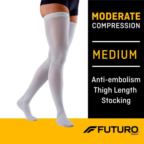 Futuro Moderate Compression Anti-Embolism Thigh High Closed Toe Stockings, White