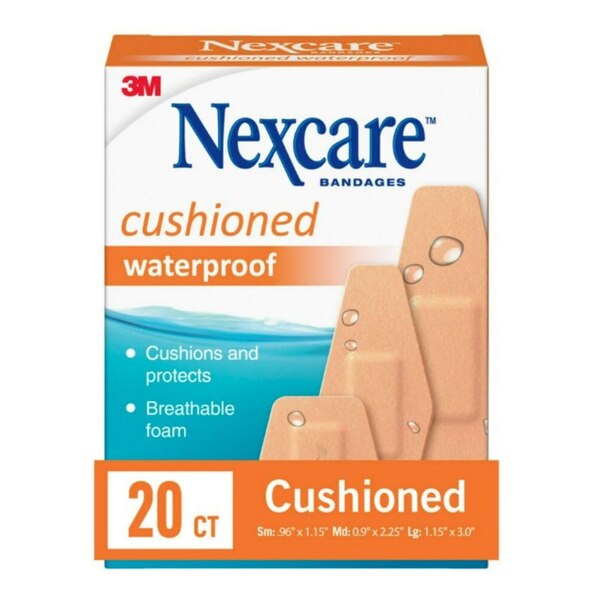 Nexcare Cushioned Waterproof Bandages, Assorted 20 CT