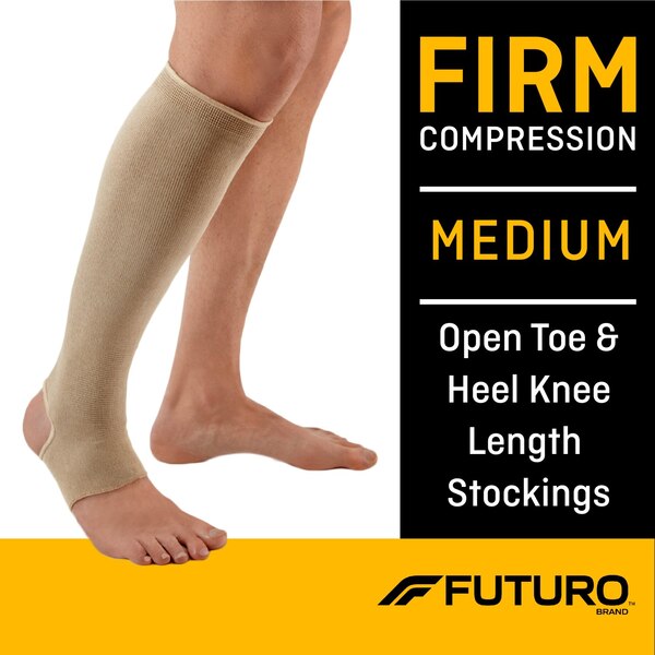 Futuro Firm Compression Open Toe/Heel Knee Length Stockings for Men and Women, Beige