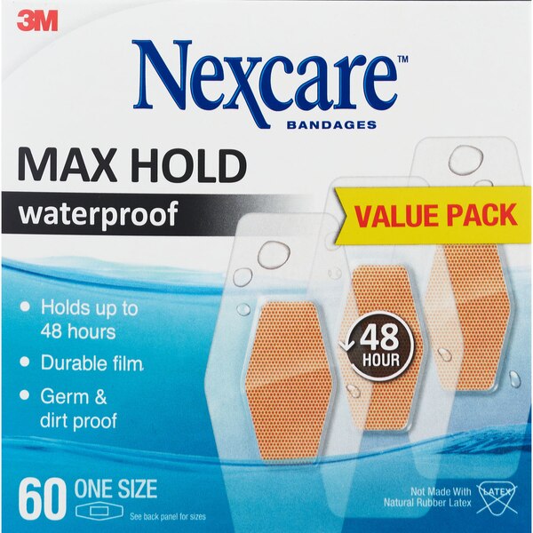 Nexcare Max Hold Waterproof Bandages, One Size, 60 CT