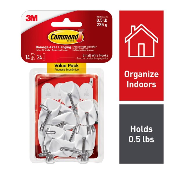 Command Small Wire Hooks Value Pack, White, 14 Hooks & 24 Strips