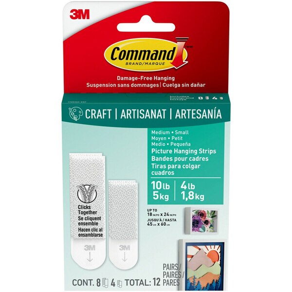 Command 4lb + 10lb White Picture Hanging Strips Value Pack, 12 Pairs