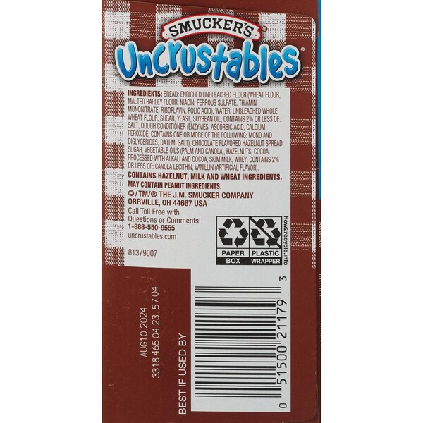 Smucker's Uncrustables, Chocolate Hazelnut, 1 ct, 1.8 oz