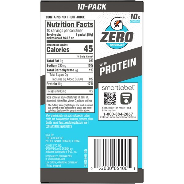 Gatorade Zero with Protein, Powder, 3oz, 10 CT