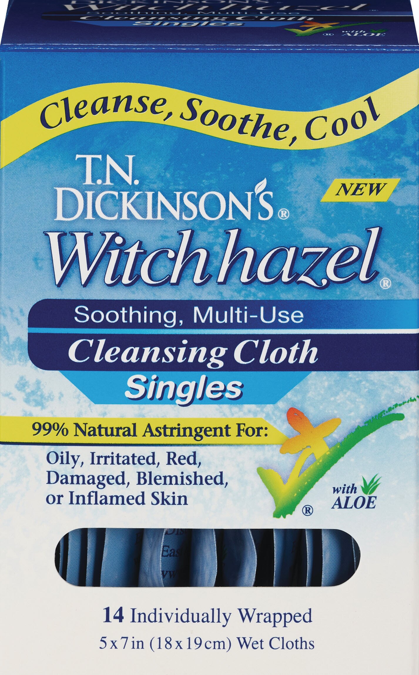 T.N. Dickinson's Witch Hazel On-The-Go Cleansing Cloth-Towelette Singles, 14 CT