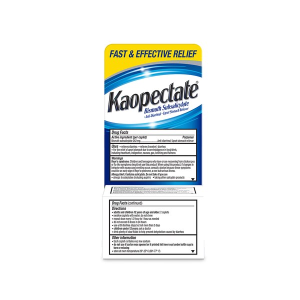 Kaopectate Anti-Diarrheal & Upset Stomach Reliever, Coated Caplets, 42 CT