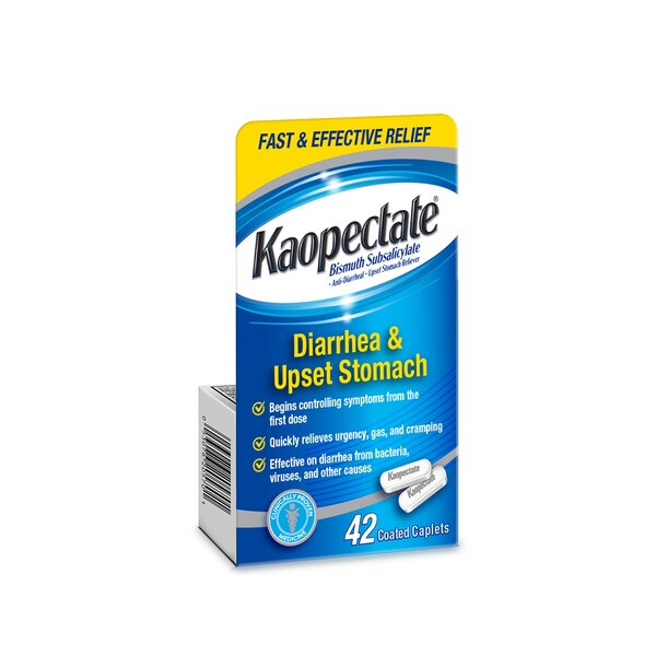 Kaopectate Anti-Diarrheal & Upset Stomach Reliever, Coated Caplets, 42 CT