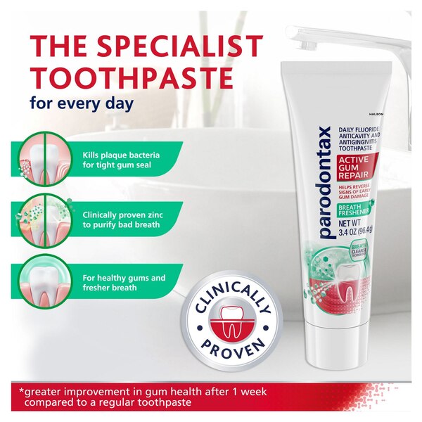 Paradontax Active Gum Repair Fluoride Anticavity & Antigingivitis Toothpaste, Breath Freshener, 3.4 OZ