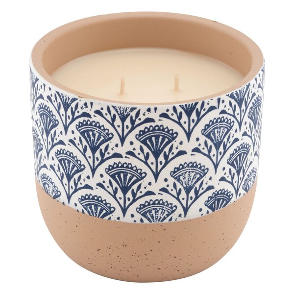 Northern Lights Blue Patterned Ceramic Candle, Citronella & Lemongrass Scent, 18 oz