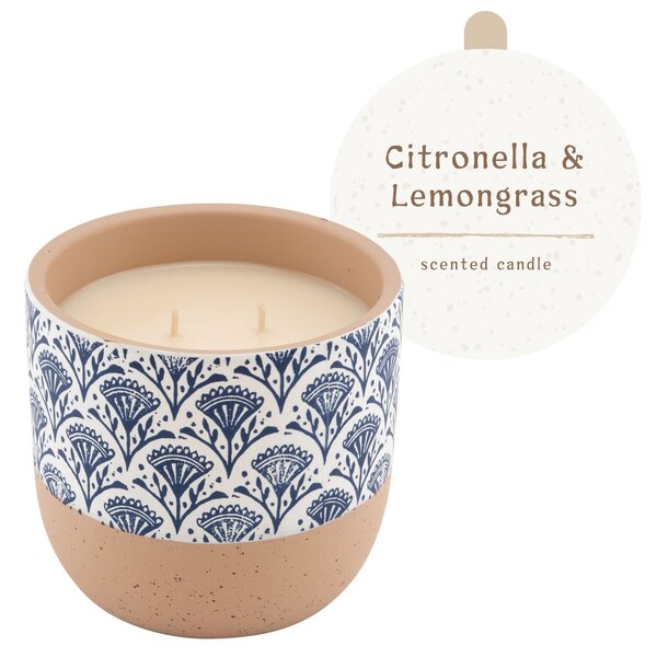 Northern Lights Blue Patterned Ceramic Candle, Citronella & Lemongrass Scent, 18 oz